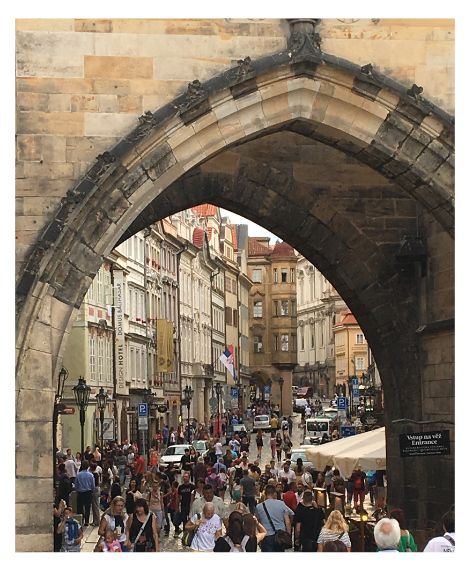 Colour photo of archway in Prague, Czechia