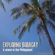 Digital illustration for "Exploring Boracay," using graphic elements, textures, text, and the author's photo.
