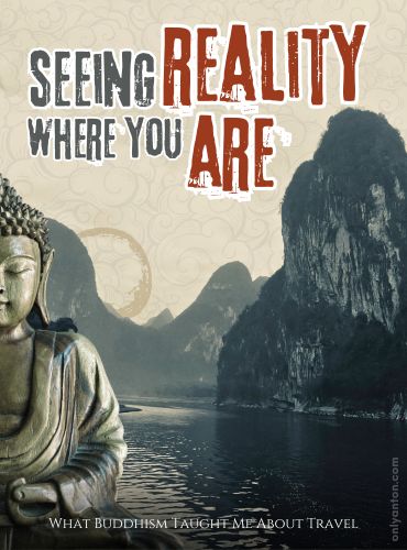 Digital illustration for “Seeing Reality Where You Are,” using graphic elements, textures, text, and the author’s photo of the Li River in Guilin, China. Image taken by Anton Vander Schaaf.
