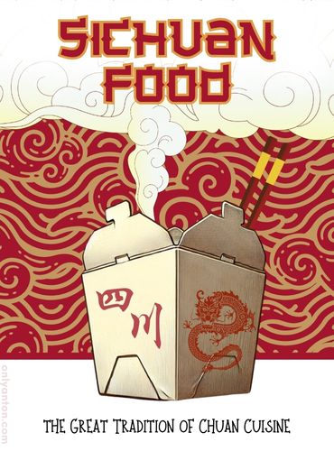 Digital illustration for “Sichuan Food: The Great Tradition of Chuan Cuisine,” using graphic elements. textures, text, and stock images from Canva.