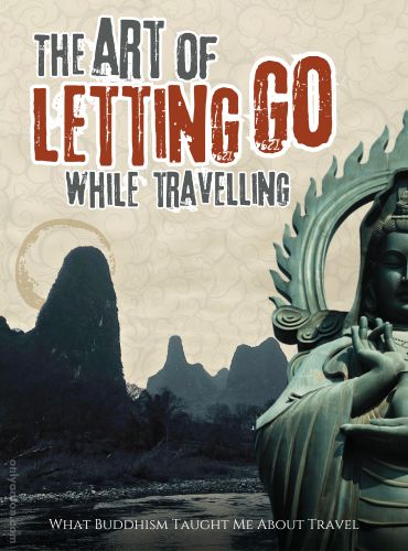 Digital illustration for “The Art of Letting Go While Travelling,” using graphic elements, textures, text, and the author’s photo of the Li River in Guilin, China. Image taken by Anton Vander Schaaf.