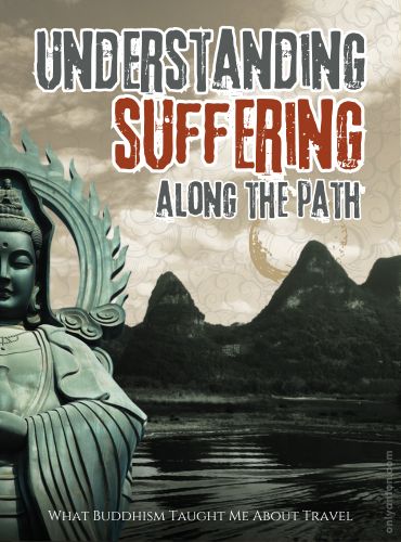 Digital illustration for “Understanding Suffering Along the Path,” using graphic elements, textures, text, and the author’s photo of the Li River in Guilin, China. Image taken by Anton Vander Schaaf.