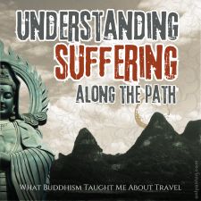 Digital illustration for “Understanding Suffering Along the Path,” using graphic elements, textures, text, and the author’s photo of the Li River in Guilin, China. Image taken by Anton Vander Schaaf.