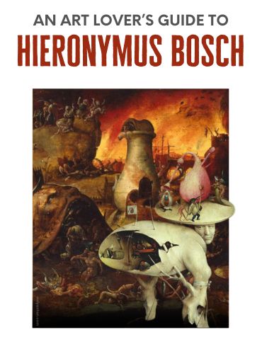 Digital illustration for “An Art Lover’s Guide to Hieronymus Bosch,” using graphic elements, textures, text, and details from Bosch’s art.