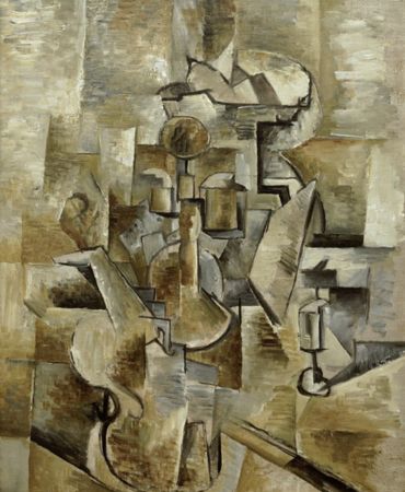 An example of Cubist painting. Georges Braque, Violin and Candlestick, 1910. Oil on canvas. San Francisco Museum of Modern Art, San Francisco.