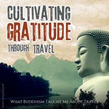 Digital illustration for “Cultivating Gratitude Through Travel,” using graphic elements, textures, text, and the author’s photo of the Li River in Guilin, China. Image taken by Anton Vander Schaaf.