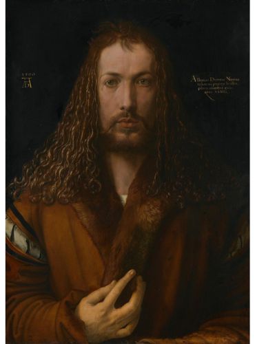 A Northern Renaissance painting. Albrecht Dürer, Self-Portrait, 1500. Oil on panel. Alte Pinakothek, Munich.