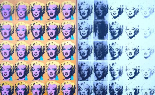 An example of Pop Art. Andy Warhol, Marilyn Diptych, 1962. Silkscreen ink and acrylic paint on canvas. Tate, London.