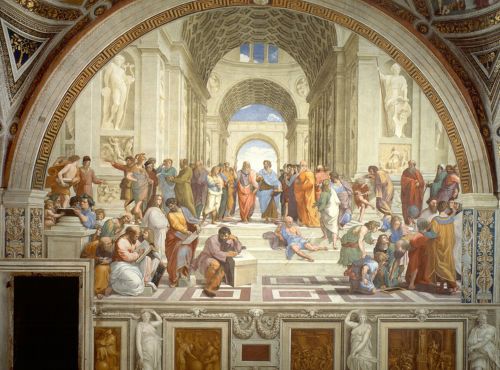 An example of Renaissance painting. Raphael, School of Athens, 1509–1511. Fresco. Apostolic Palace, Vatican Museums, Vatican City.