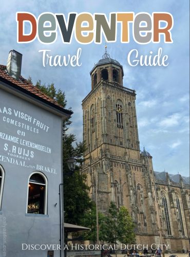 Digital illustration for “Deventer Travel Guide: Discover a Historic Dutch City,” using graphic elements, textures, text, and a photo taken by Anton Vander Schaaf.