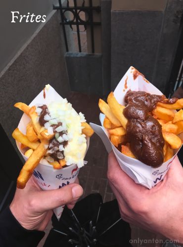 Digitally enhanced photo of Dutch frites, using graphic elements, textures, text, and a photo by Anton Vander Schaaf.