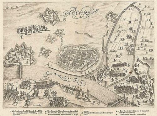 The Siege of Deventer in 1591. Print by Bartholomeus Dolendo.